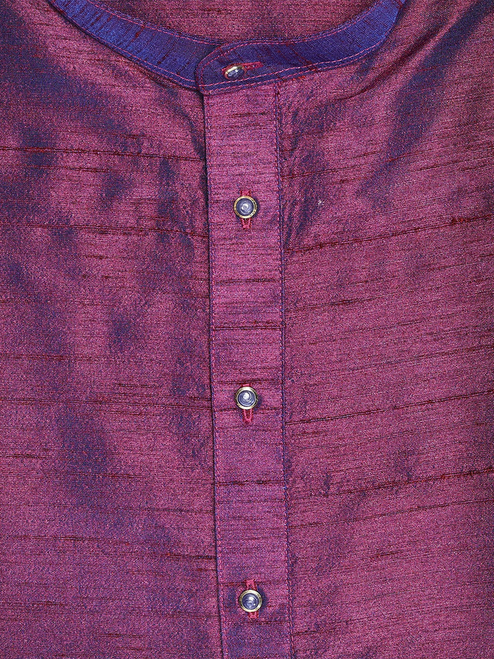 Men's Dupion Satin Wine Mandarin Collar Kurta 11001