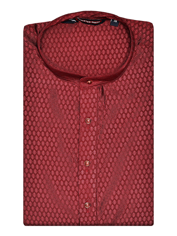 Men’s Maroon Jacquard Printed Mandarin Collar Kurta 11007