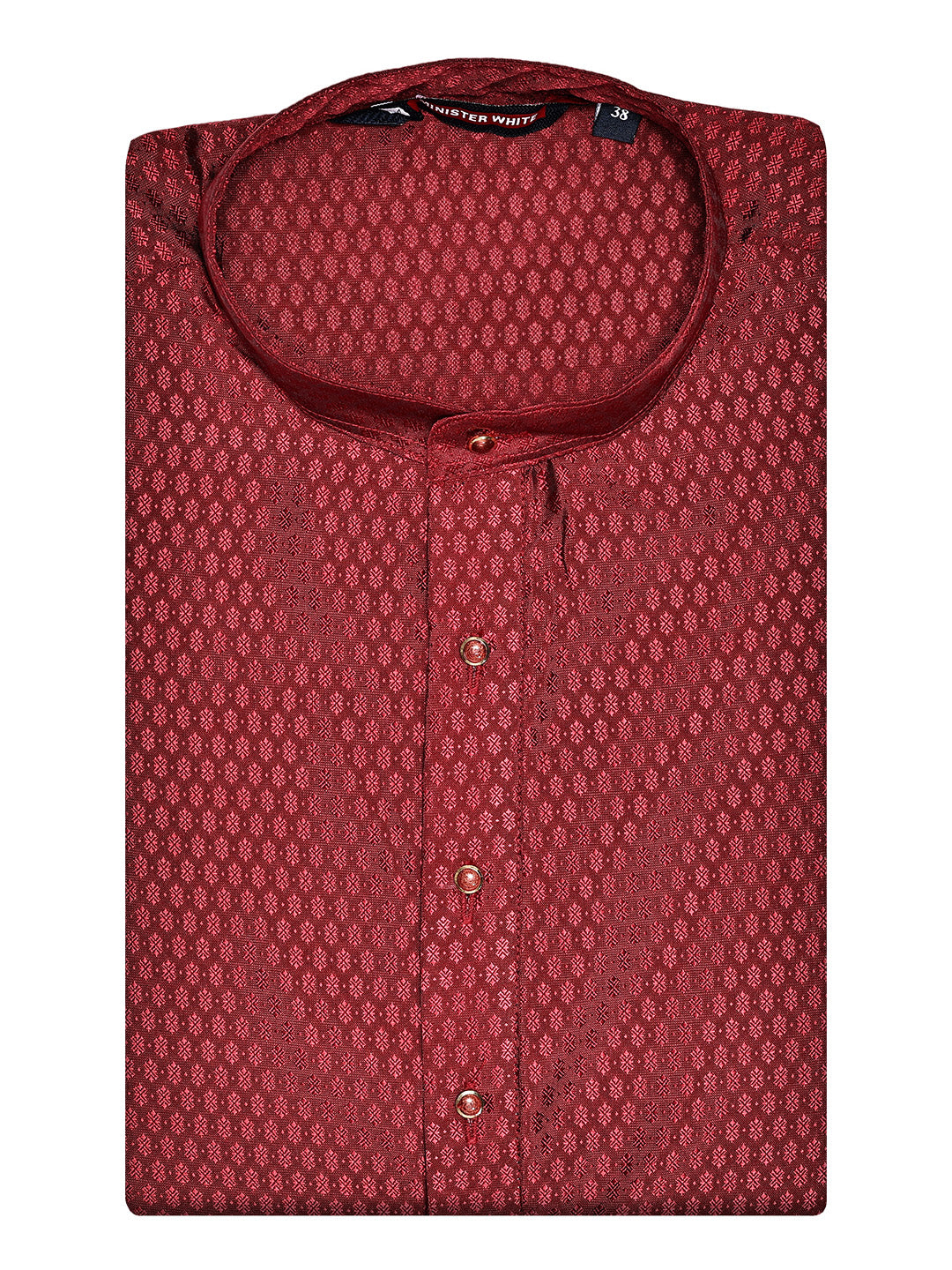 Men’s Maroon Jacquard Printed Mandarin Collar Kurta 11007