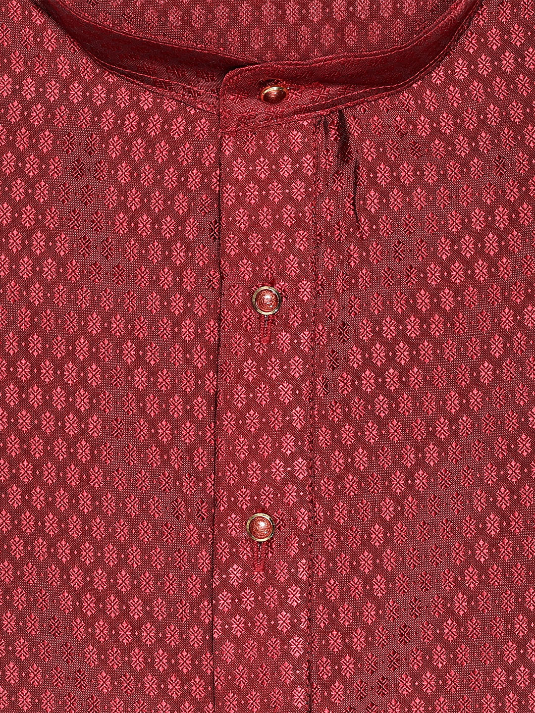 Men’s Maroon Jacquard Printed Mandarin Collar Kurta 11007
