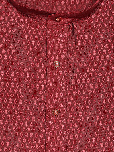 Men’s Maroon Jacquard Printed Mandarin Collar Kurta 11007