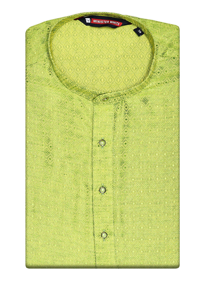 Men’s Cotton Parrot Green Yellow Jacquard Kurta 30035