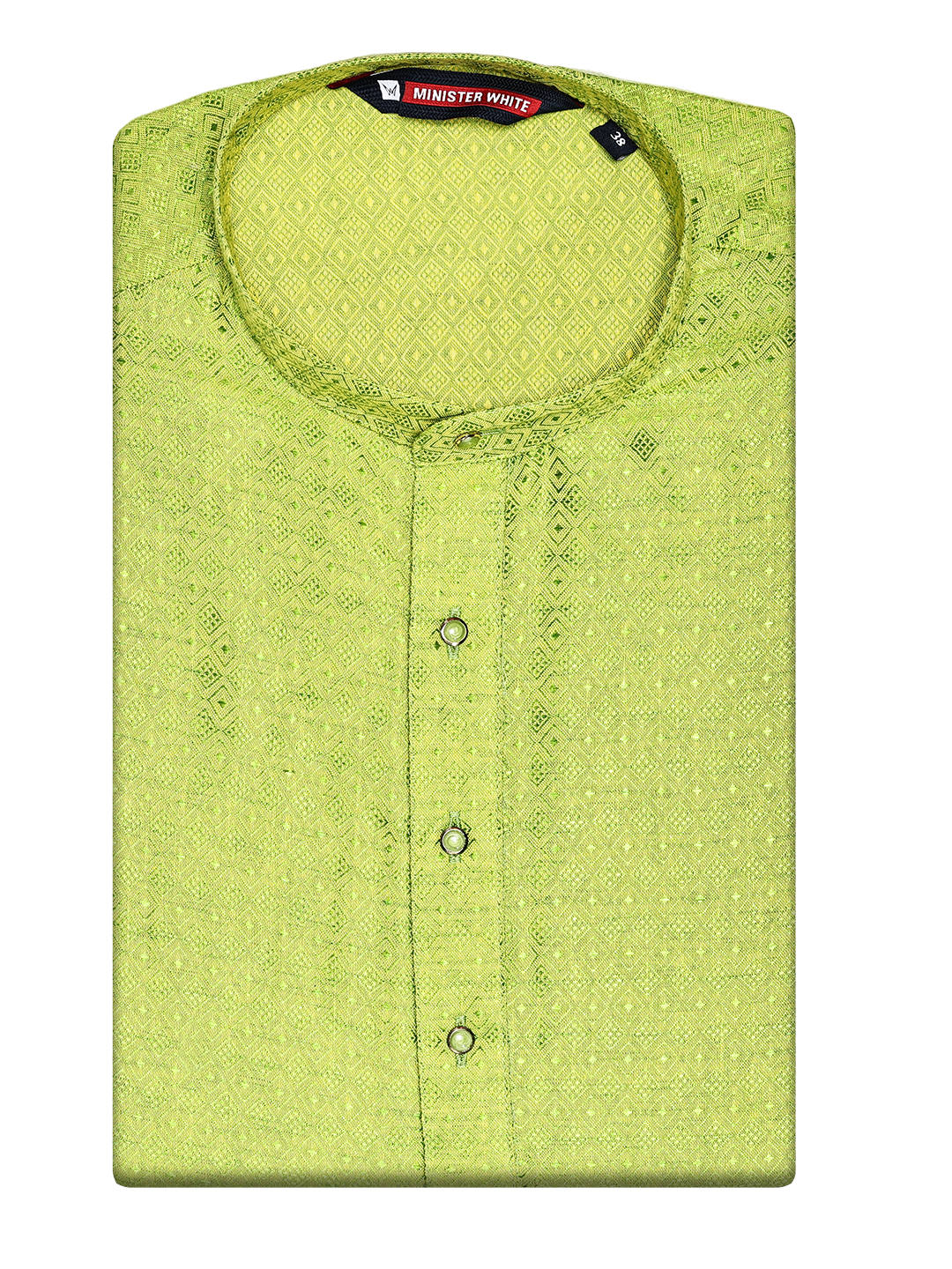 Men’s Cotton Parrot Green Yellow Jacquard Kurta 30035