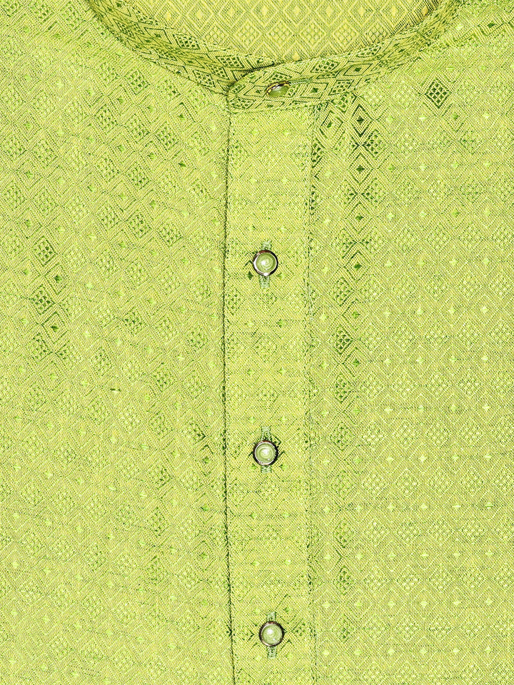 Men’s Cotton Parrot Green Yellow Jacquard Kurta 30035