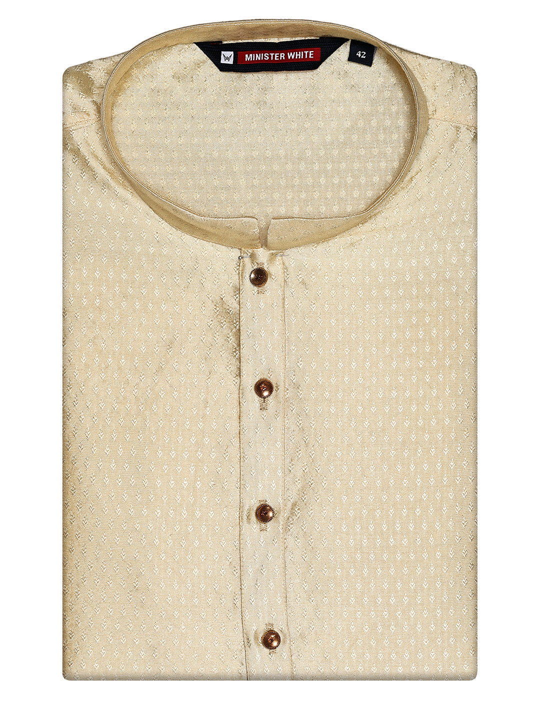 Men's Art Silk Cream Jari Jacquard Printed Mandarin Collar Kurta 10207