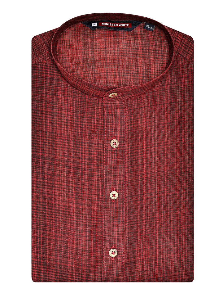 Men's Cotton Blend Red & Black Checked Mandarin Collar Kurta 10102