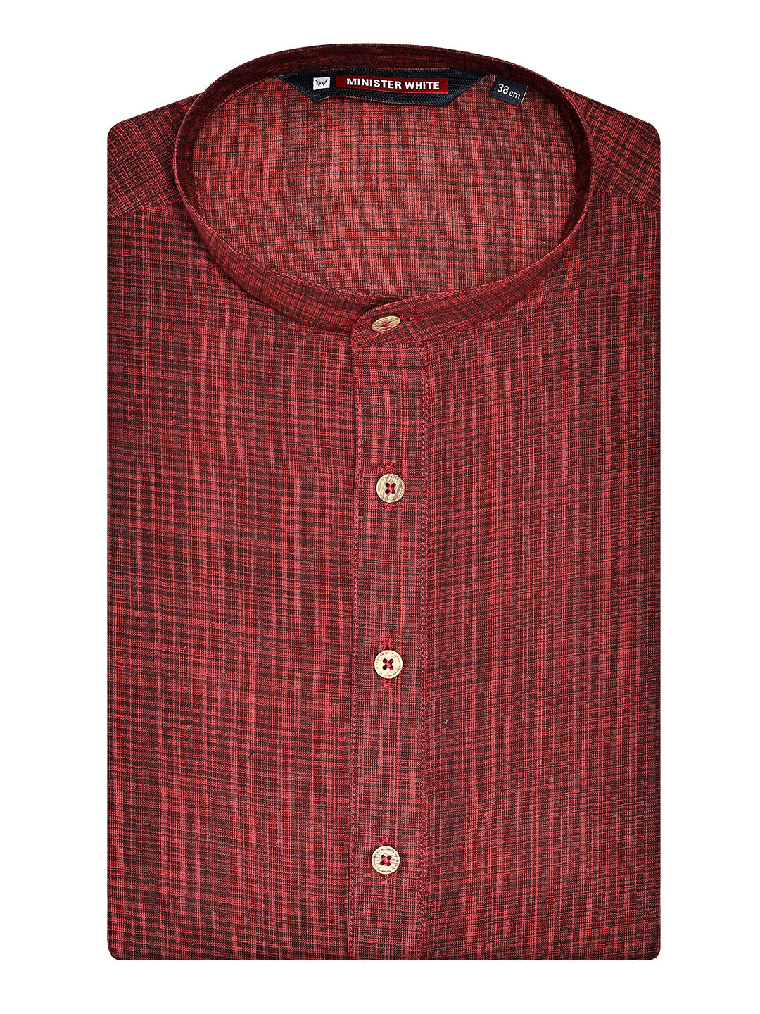 Men's Cotton Blend Red & Black Checked Mandarin Collar Kurta 10102