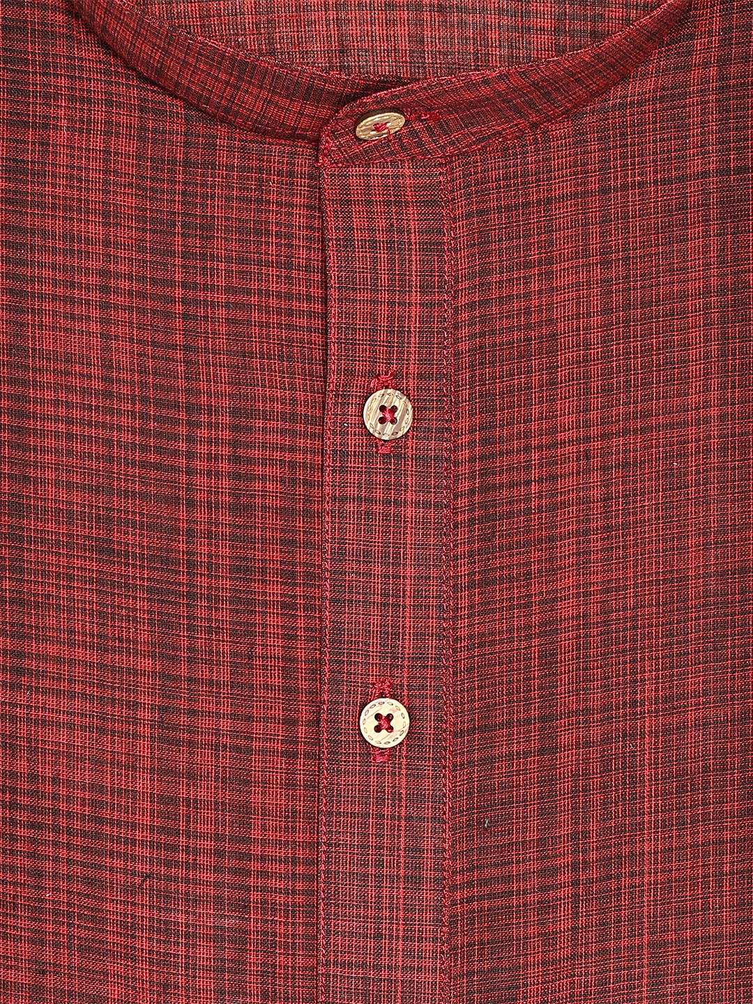 Men's Cotton Blend Red & Black Checked Mandarin Collar Kurta 10102