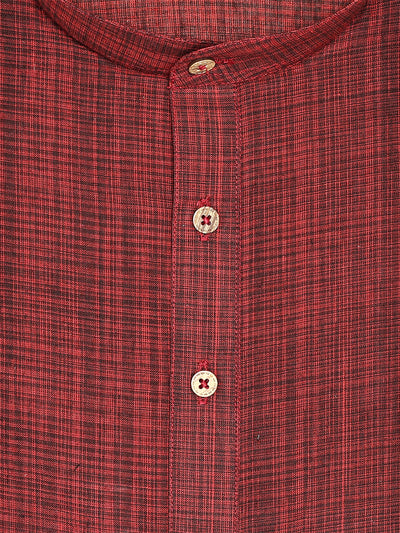 Men's Cotton Blend Red & Black Checked Mandarin Collar Kurta 10102