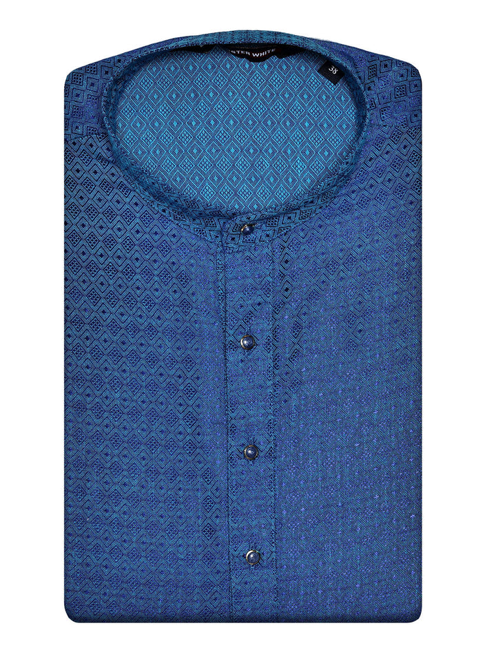 Men’s Royal Blue Cotton Blend Lustrous Jacquard Weave Kurta 30007