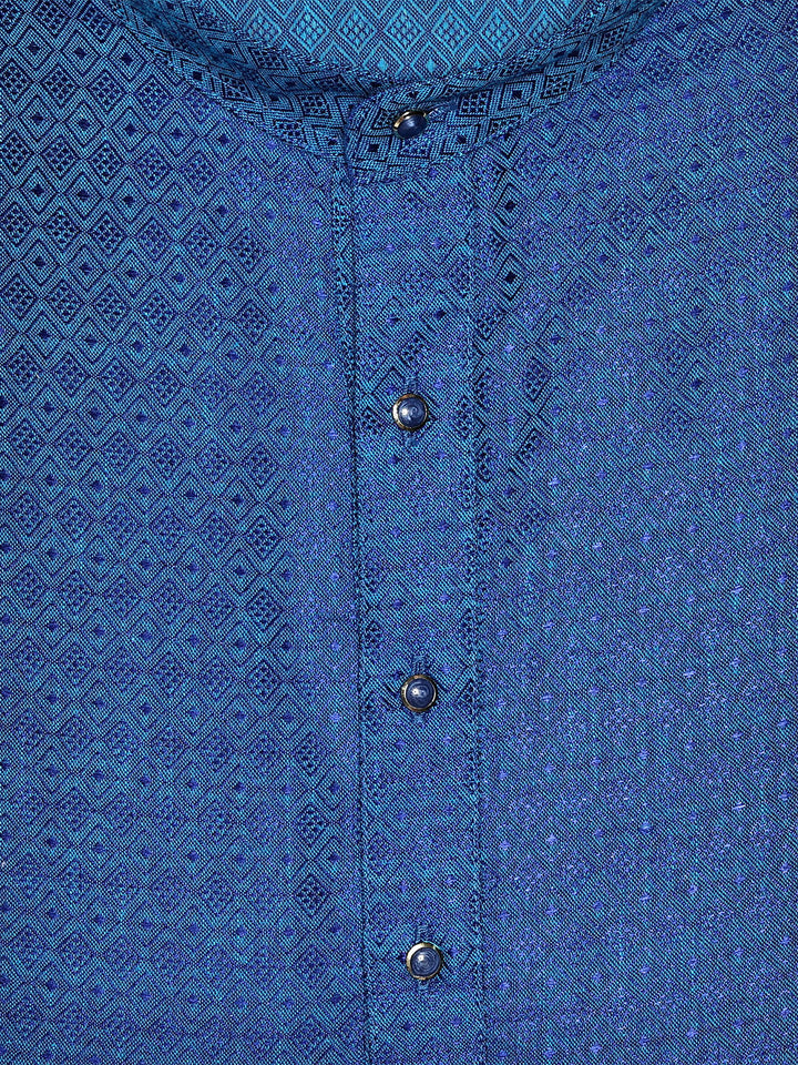 Men’s Royal Blue Cotton Blend Lustrous Jacquard Weave Kurta 30007