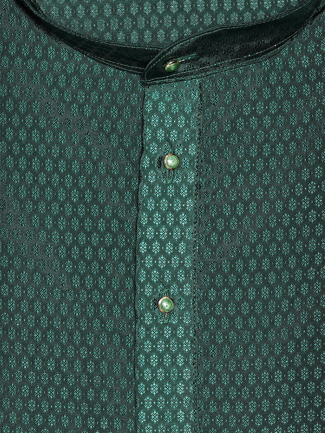 Men’s Bottle Green Jacquard Printed Mandarin Collar Kurta 11007