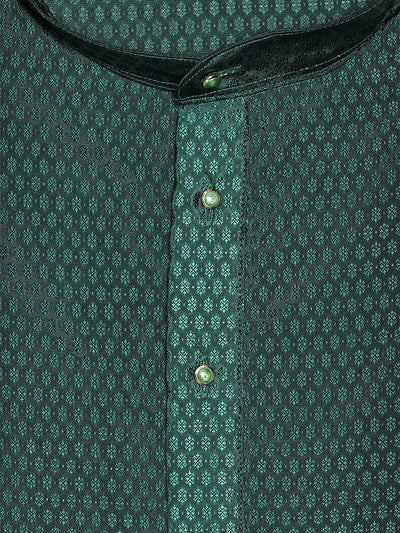 Men’s Bottle Green Jacquard Printed Mandarin Collar Kurta 11007