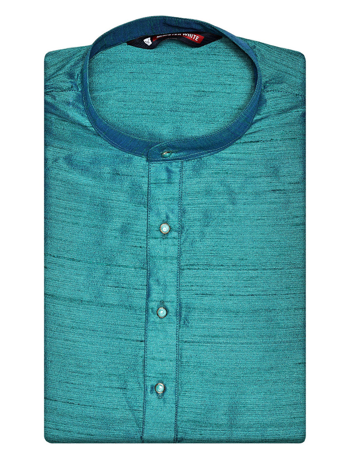 Men's Dupion Satin Teal Mandarin Collar Kurta 11001