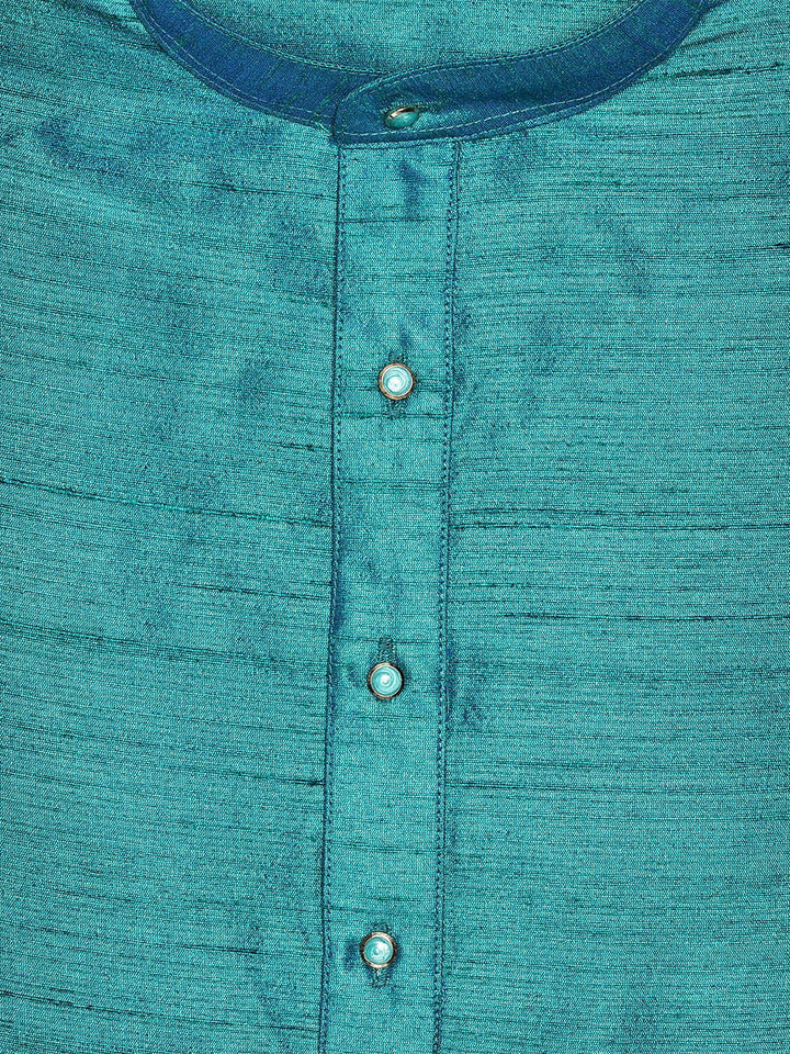 Men's Dupion Satin Teal Mandarin Collar Kurta 11001