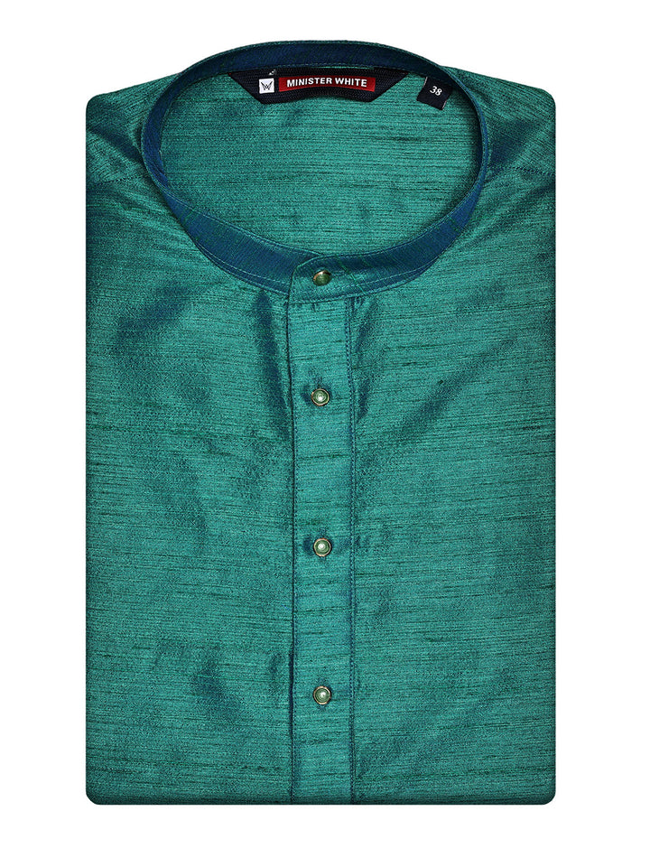 Men's Dupion Satin Teal Green Mandarin Collar Kurta 11001