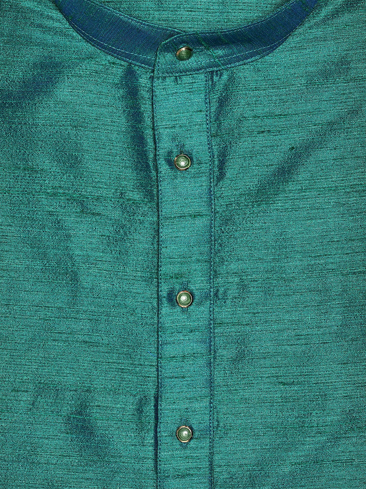 Men's Dupion Satin Teal Green Mandarin Collar Kurta 11001