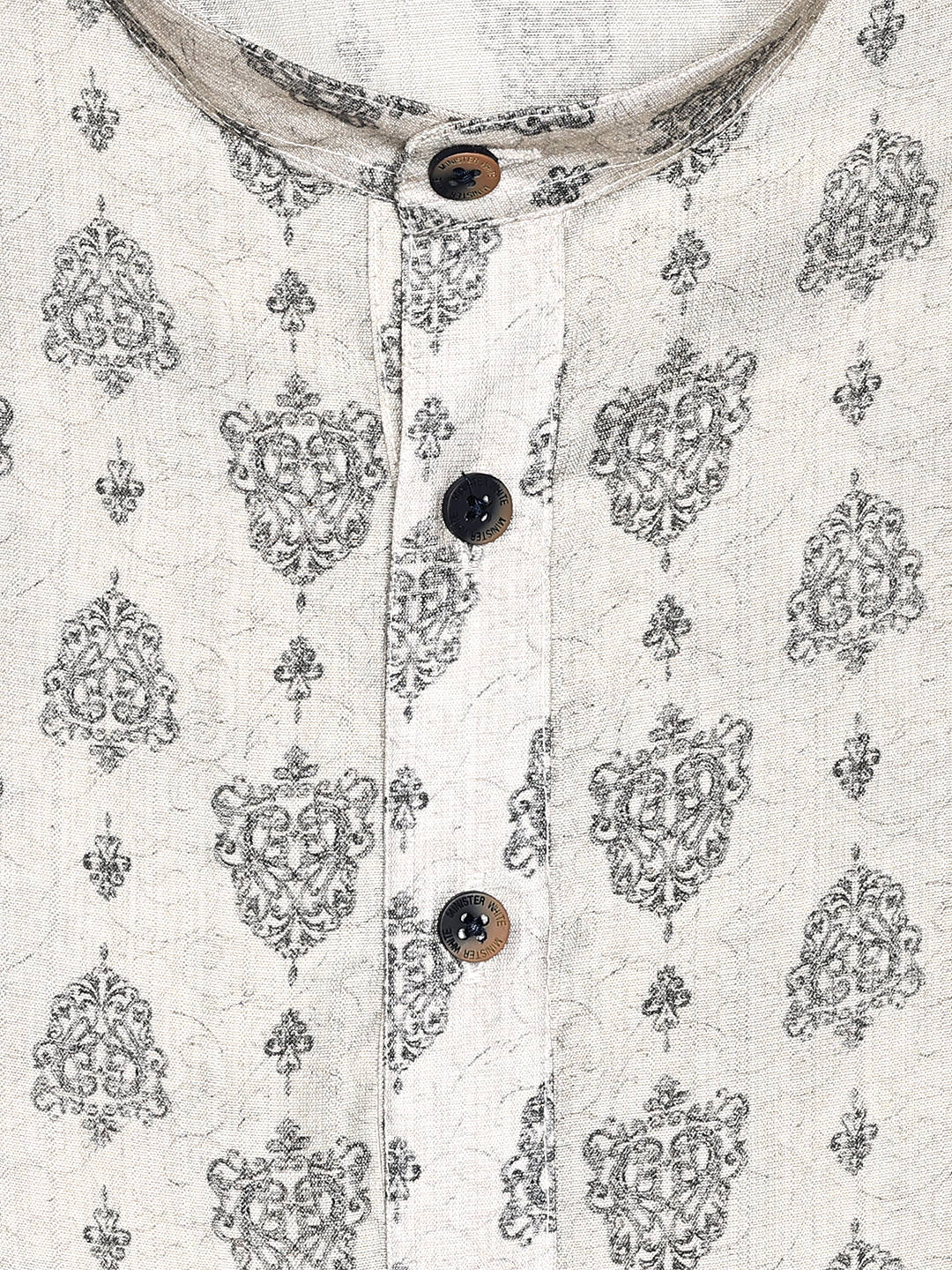 Men’s Off-White Cotton Printed Kurta with Vintage Motifs 30043