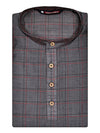 Men's Cotton Blend Grey with Red Checked Mandarin Collar Kurta 10127