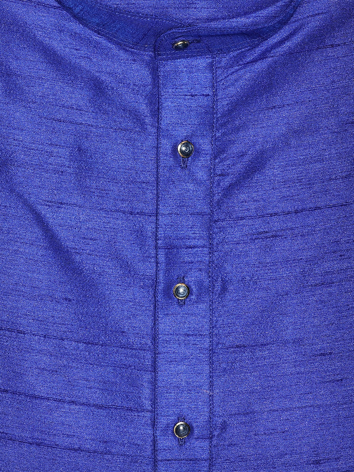 Men's Dupion Satin Royal Blue Mandarin Collar Kurta 11001