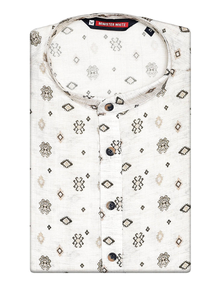 Men’s Off-White Cotton Printed Kurta with Geometric Accents 30045
