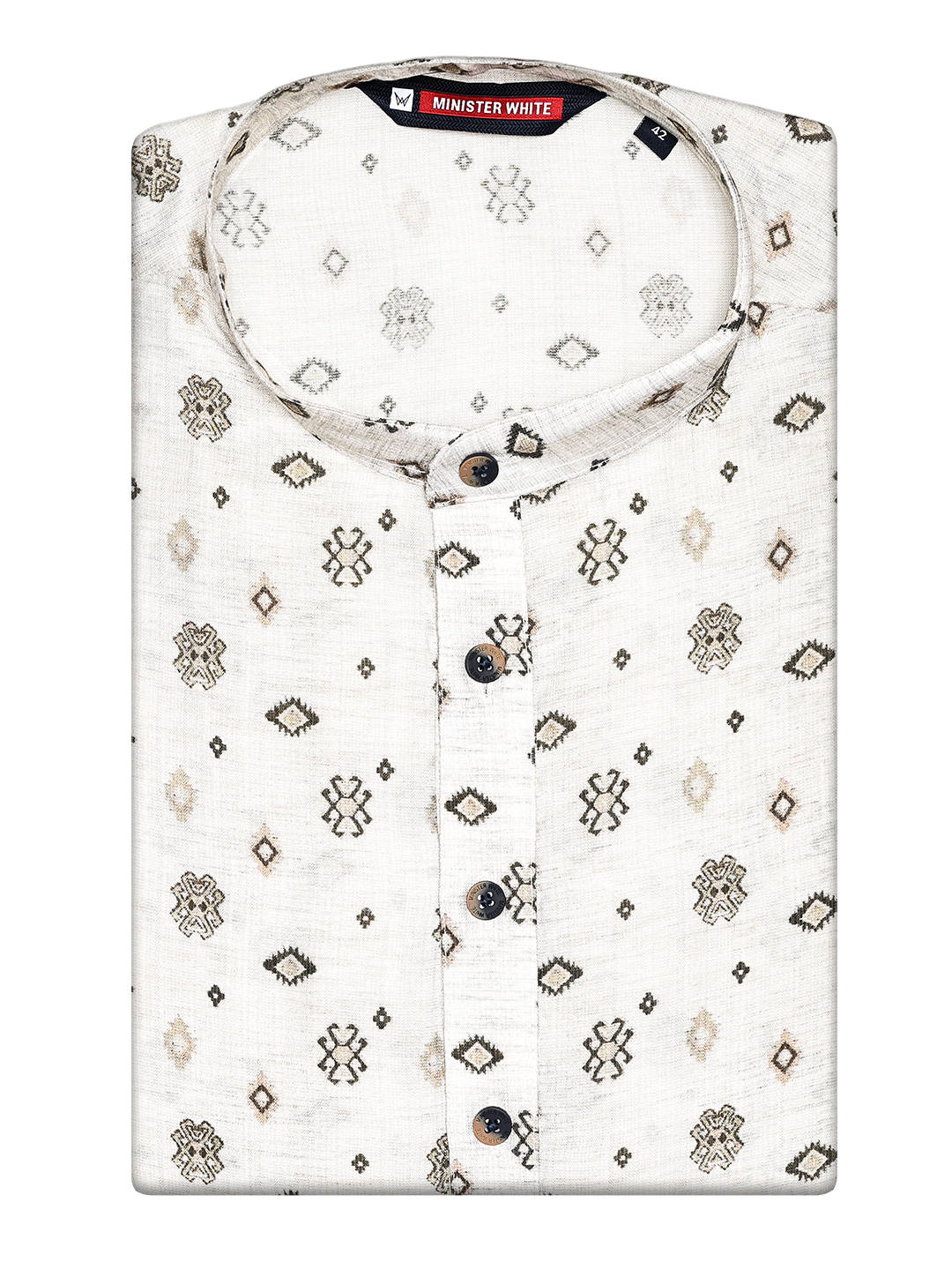 Men’s Off-White Cotton Printed Kurta with Geometric Accents 30045