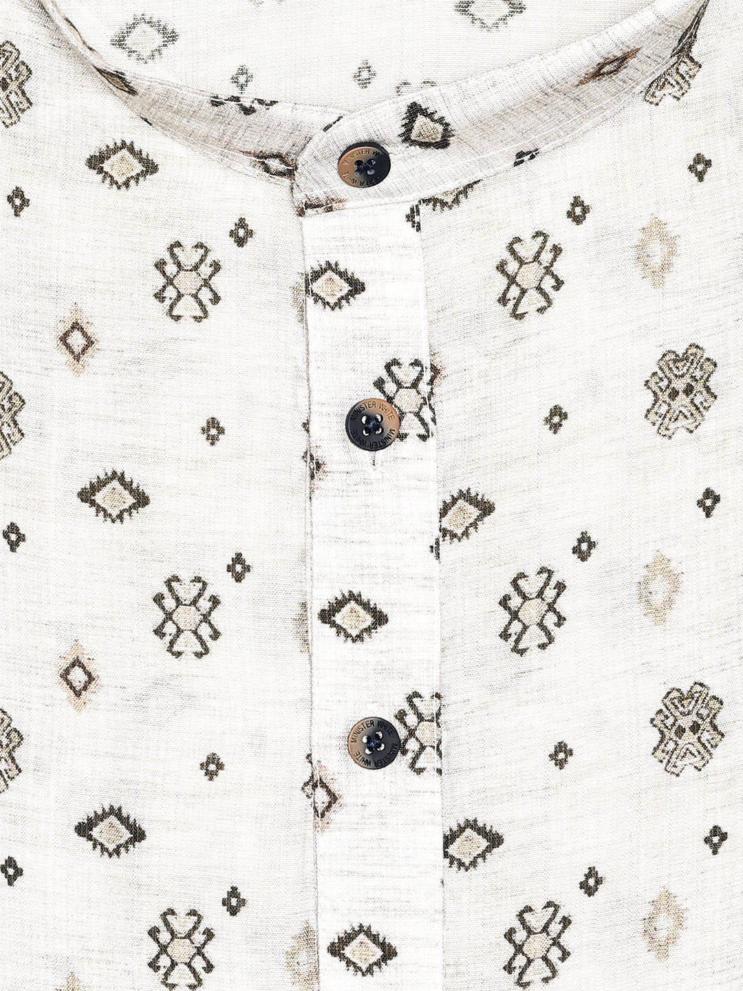 Men’s Off-White Cotton Printed Kurta with Geometric Accents 30045