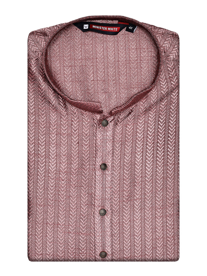 Men's Brown Jari Jacquard Shine Finish Mandarin Collar Kurta 30005