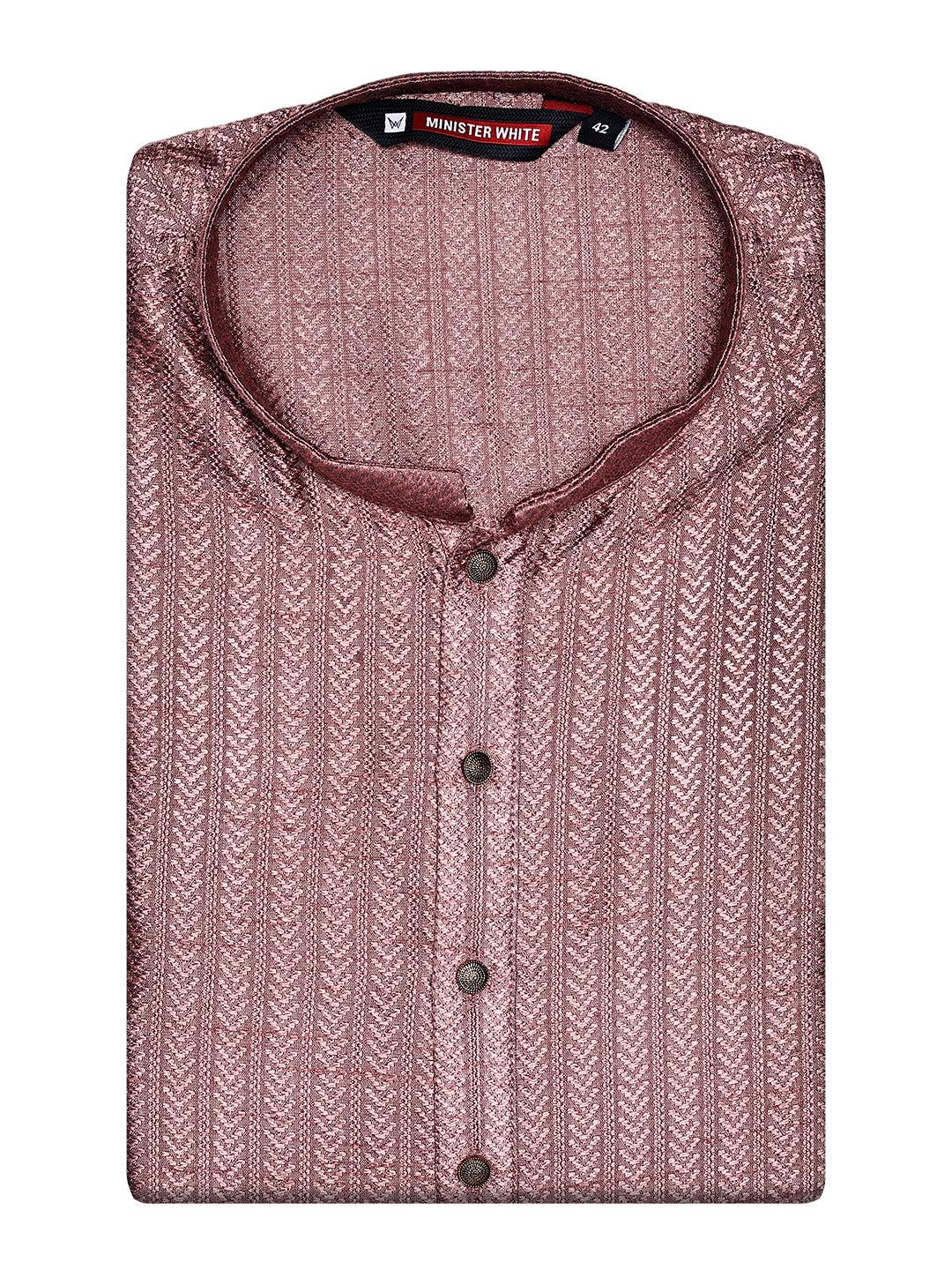 Men's Brown Jari Jacquard Shine Finish Mandarin Collar Kurta 30005