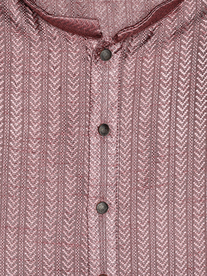Men's Brown Jari Jacquard Shine Finish Mandarin Collar Kurta 30005