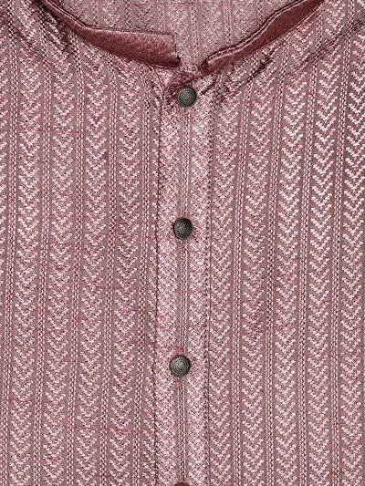 Men's Brown Jari Jacquard Shine Finish Mandarin Collar Kurta 30005