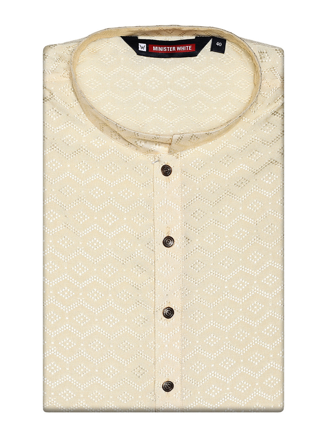 Men’s Beige Geometric Jacquard Printed Mandarin Collar Kurta 30001
