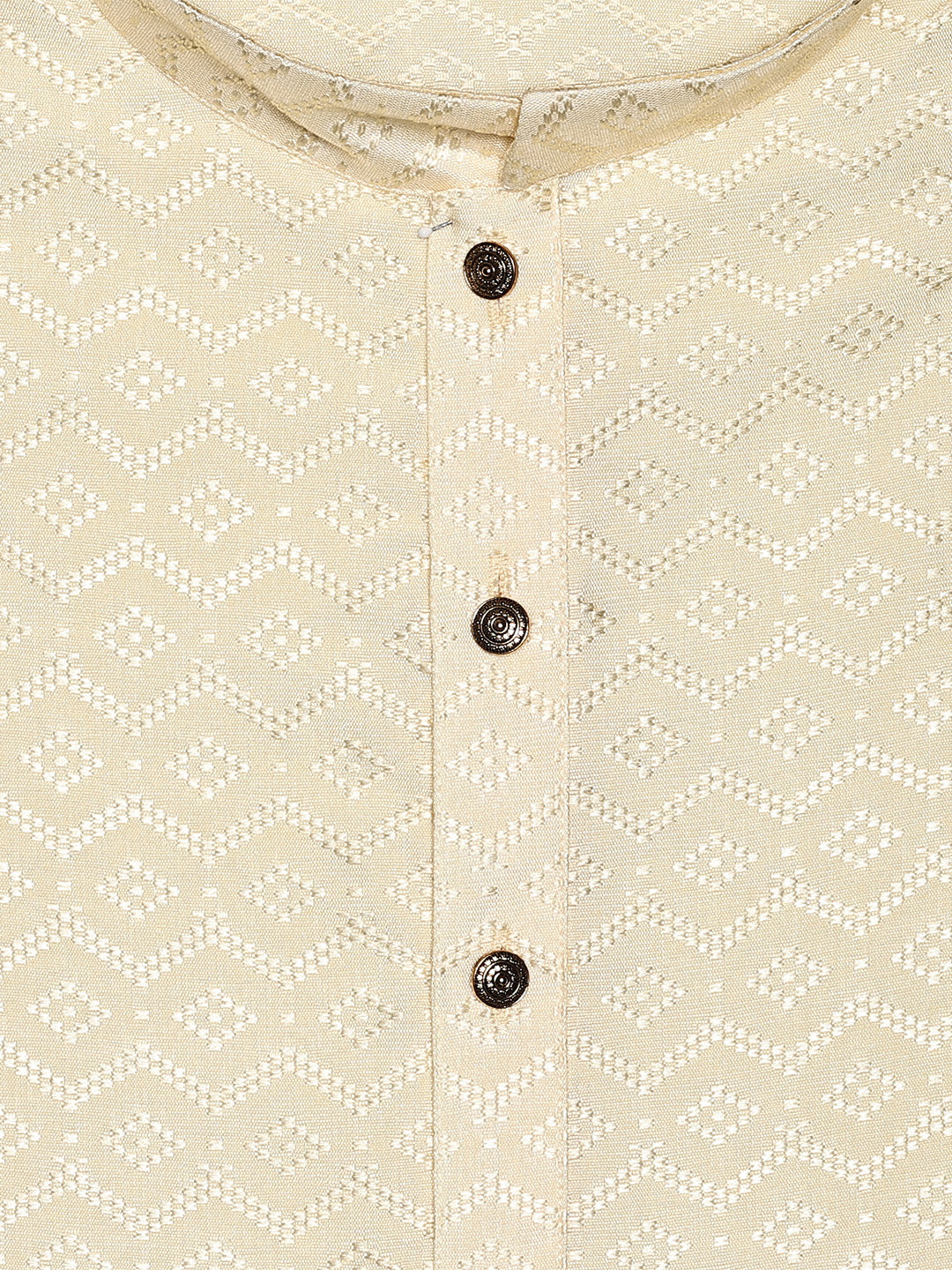 Men’s Beige Geometric Jacquard Printed Mandarin Collar Kurta 30001