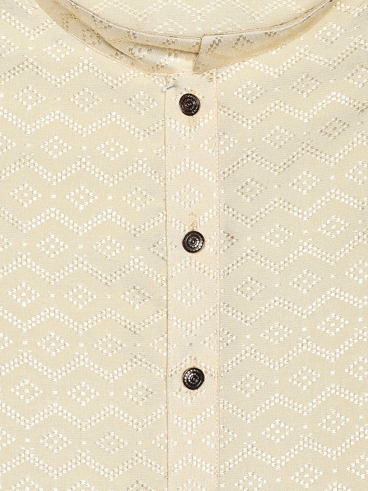 Men’s Beige Geometric Jacquard Printed Mandarin Collar Kurta 30001