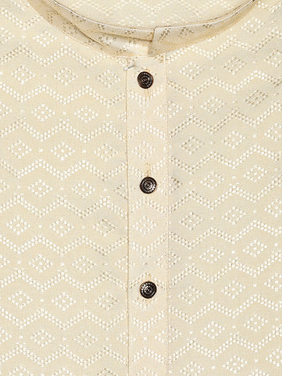 Men’s Beige Geometric Jacquard Printed Mandarin Collar Kurta 30001
