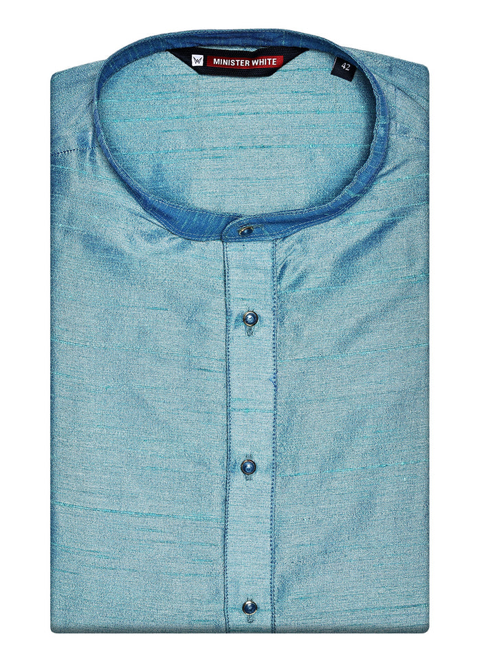 Men's Dupion Satin Sky Blue Mandarin Collar Kurta 11001