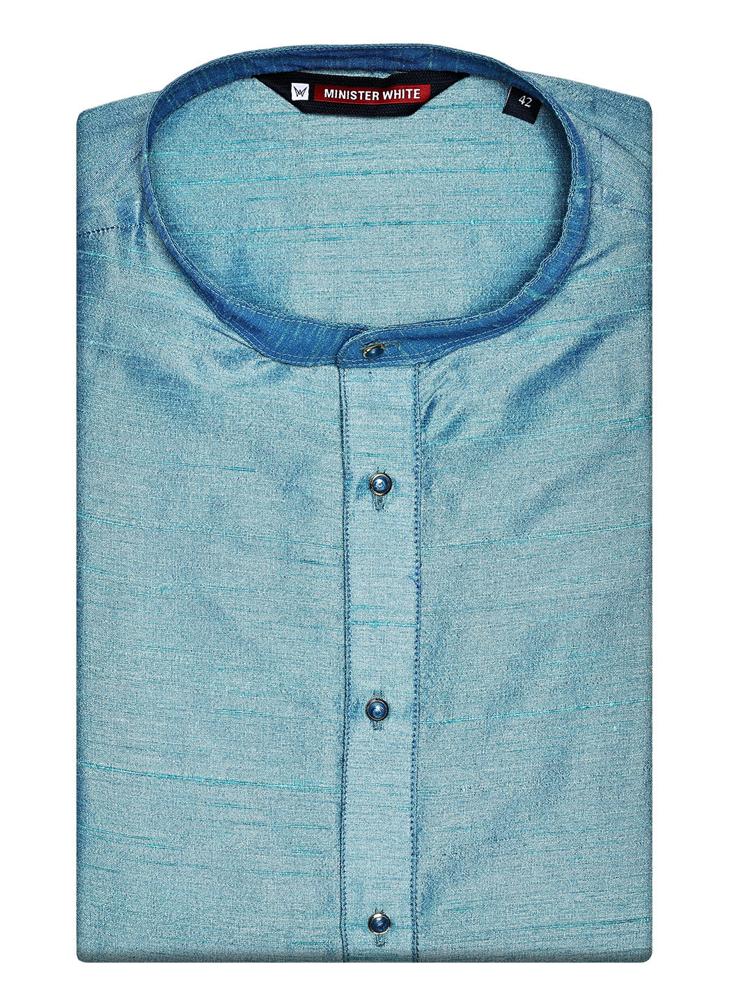 Men's Dupion Satin Sky Blue Mandarin Collar Kurta 11001