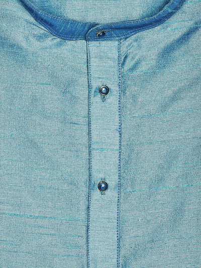 Men's Dupion Satin Sky Blue Mandarin Collar Kurta 11001