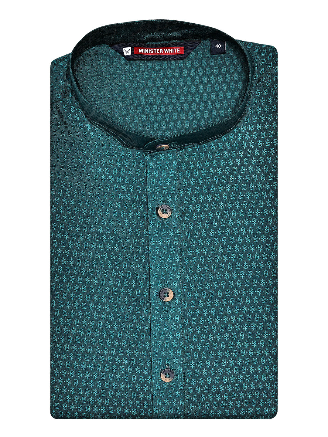 Men’s Teal Green Jacquard Printed Mandarin Collar Kurta 11007