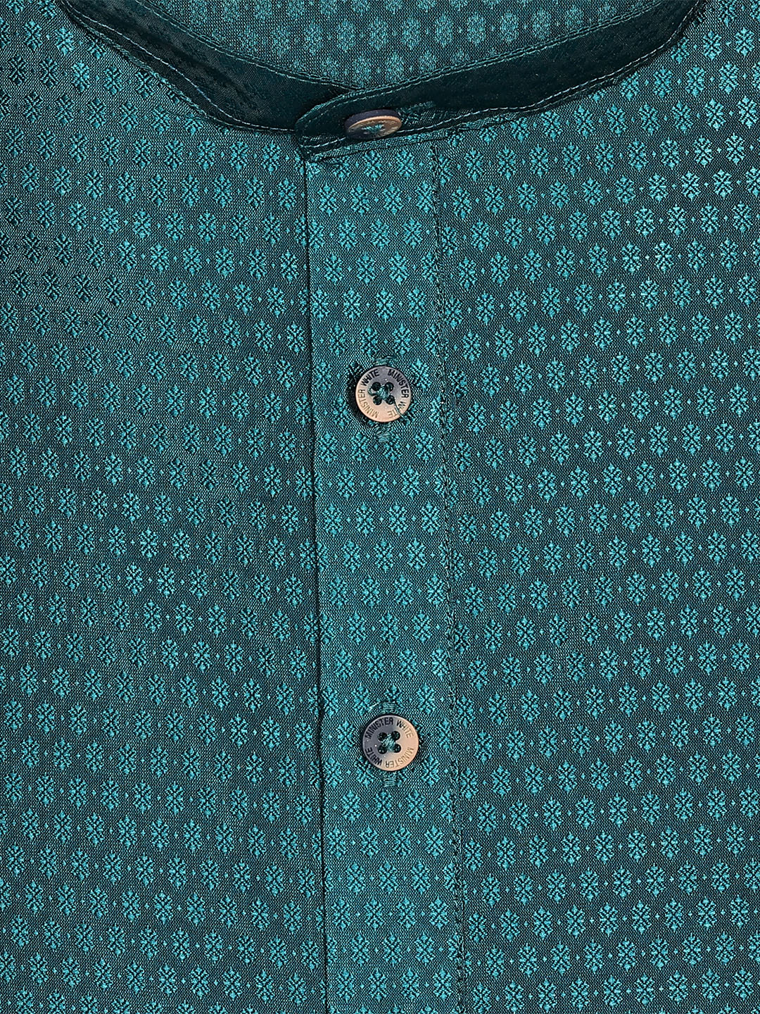 Men’s Teal Green Jacquard Printed Mandarin Collar Kurta 11007