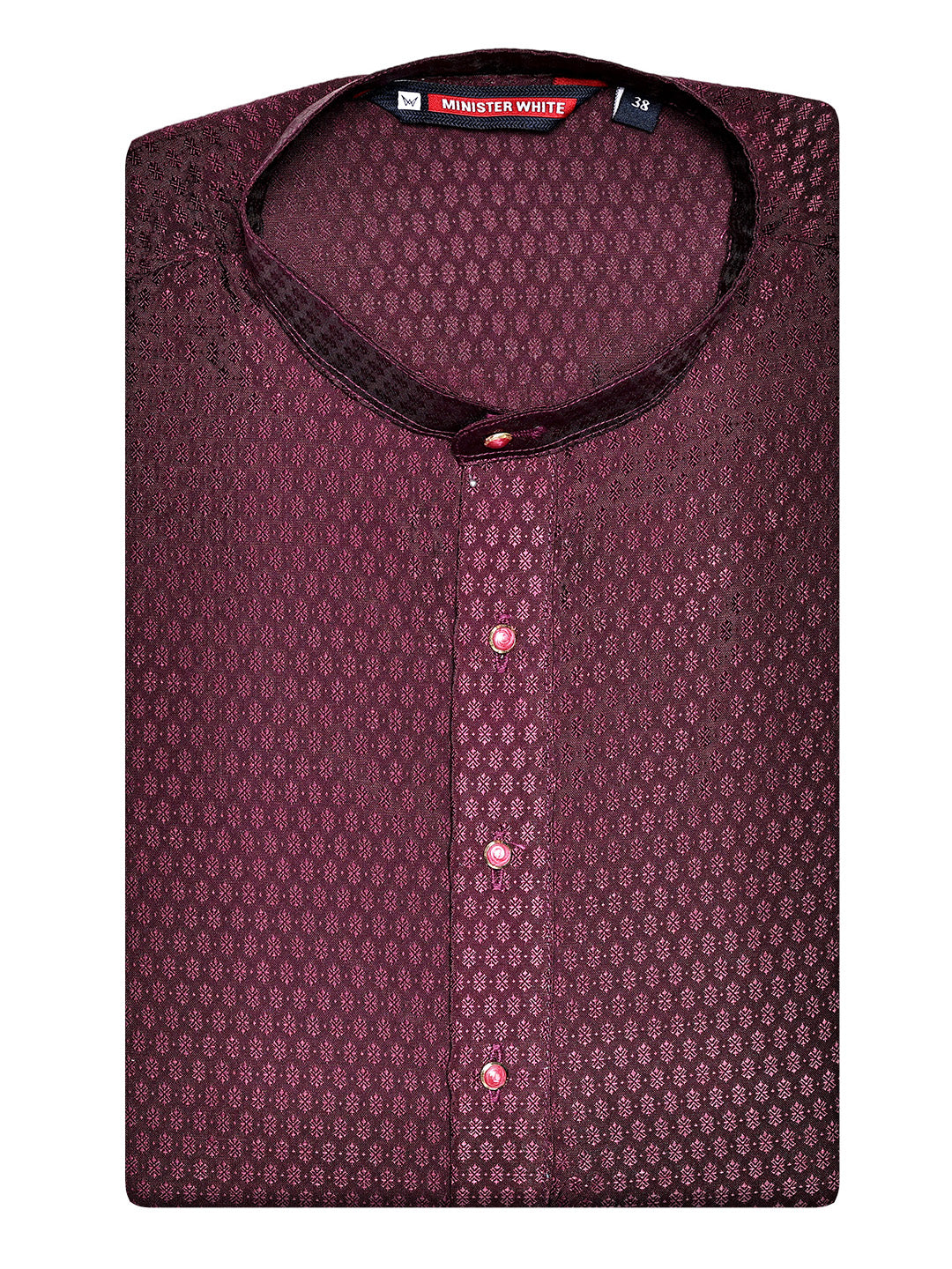 Men’s Wine Jacquard Printed Mandarin Collar Kurta 11007