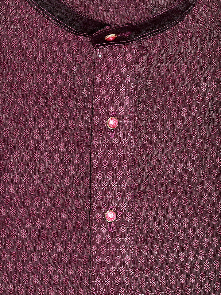 Men’s Wine Jacquard Printed Mandarin Collar Kurta 11007