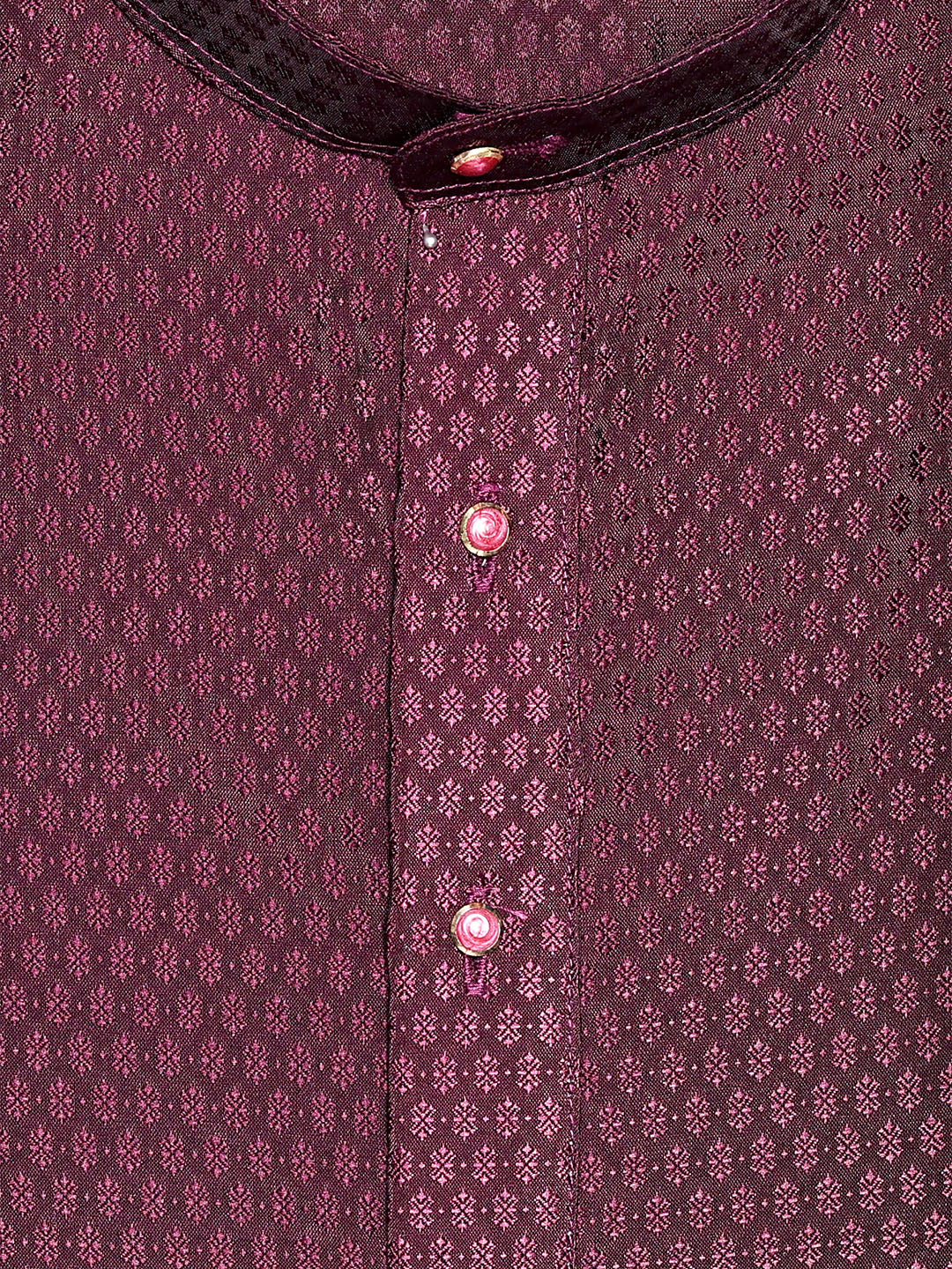 Men’s Wine Jacquard Printed Mandarin Collar Kurta 11007