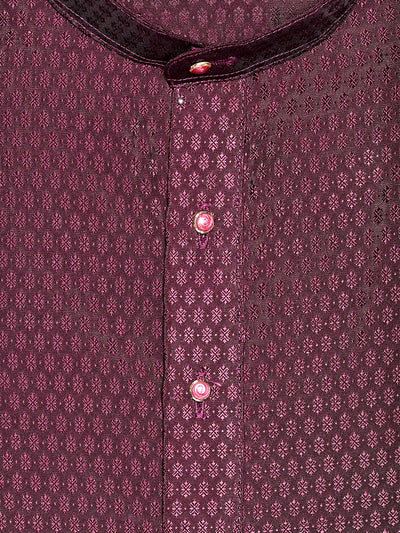 Men’s Wine Jacquard Printed Mandarin Collar Kurta 11007