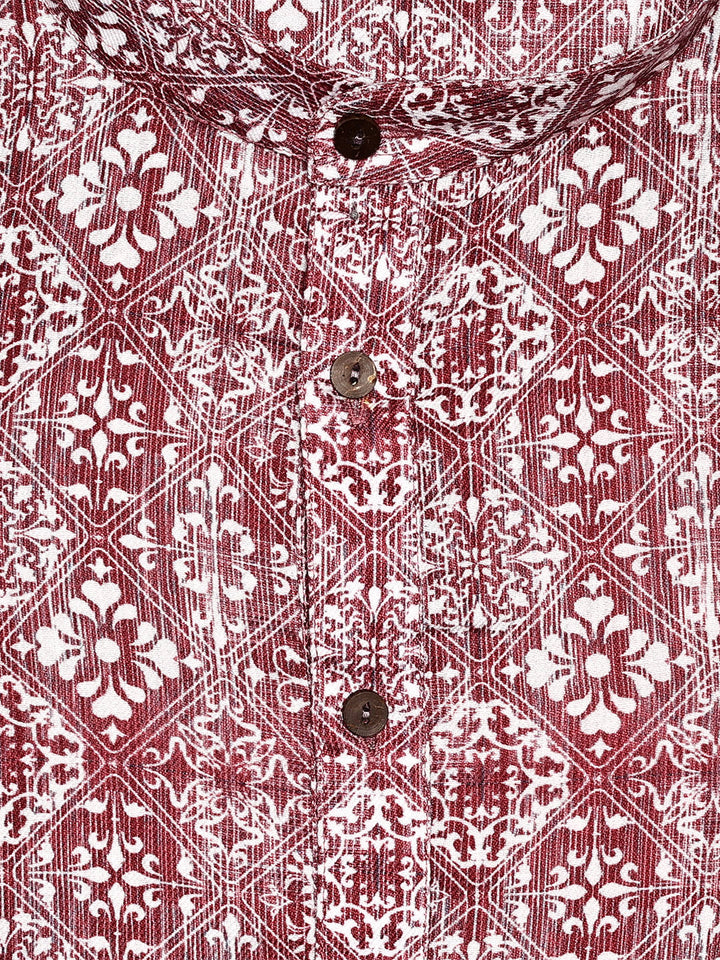 Men’s Maroon and White Printed Cotton Heritage Pattern Kurta 30016