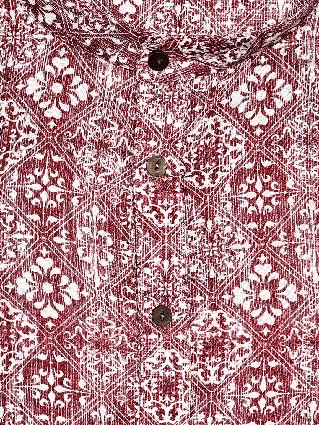 Men’s Maroon and White Printed Cotton Heritage Pattern Kurta 30016