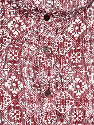 Men’s Maroon and White Printed Cotton Heritage Pattern Kurta 30016