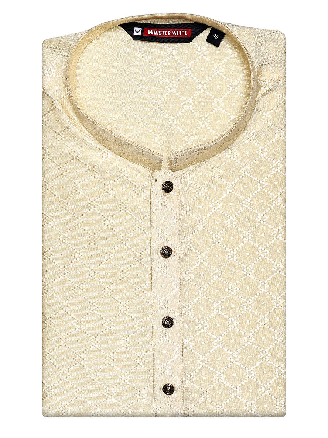 Men’s Beige Geometric Jacquard Printed Mandarin Collar Kurta 30002