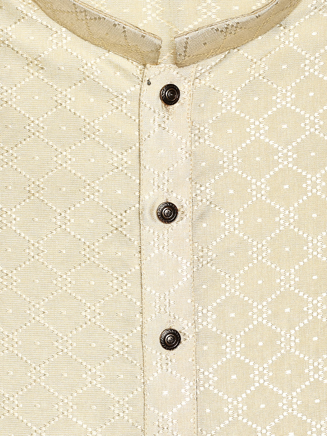 Men’s Beige Geometric Jacquard Printed Mandarin Collar Kurta 30002