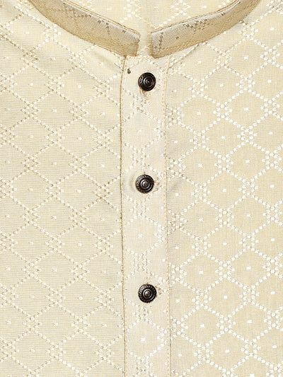 Men’s Beige Geometric Jacquard Printed Mandarin Collar Kurta 30002